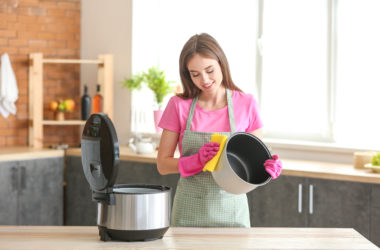 Woman cleaning modern