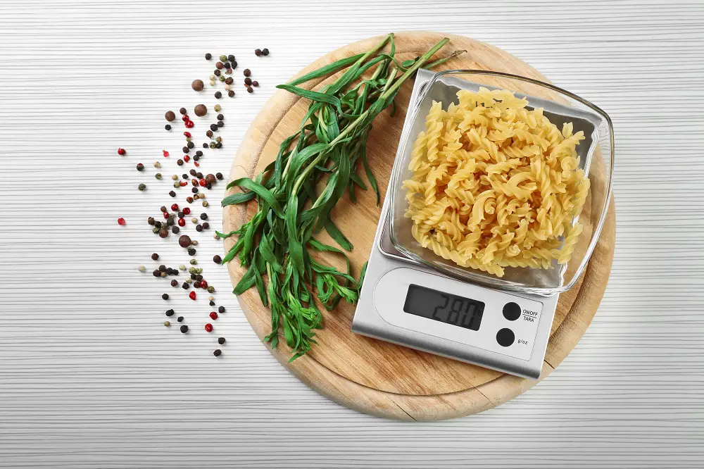 Pasta with digital kitchen scales